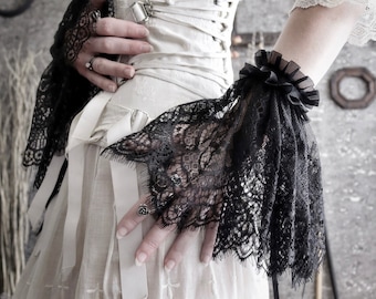 Sashay Lace Wrist Cuffs Black Ruffle Lace Gothic Victorian