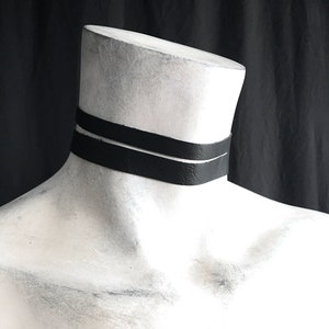 Two Piece Black Vegan Leather Choker Set - 1/2" & 3/8" Wide Unisex Faux Leather Collars - Plus Size Available - Gender Neutral Goth Necklace