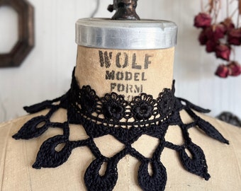 Lacrima Lace Crochet Collar - Black Floral Teardrop Victorian Mourning Choker Necklace - Dark Romantic Gothic Wedding - Plus Size Available