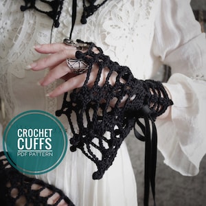 Requiem Cuffs Crochet Pattern - Black Spiderweb Lace Gothic Victorian Mourning Cuffs - PDF Digital Download - Goth Cuff Crochet Pattern