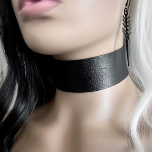 1.5" Extra Wide Black Choker Collar - Chunky Faux Vegan Leather Necklace - Gender Neutral Goth Statement Jewelry - Plus Size Available