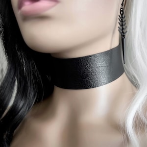 1.5" Extra Wide Black Choker Collar - Chunky Faux Vegan Leather Necklace - Gender Neutral Goth Statement Jewelry - Plus Size Available