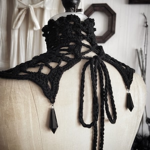 Nyx Black Beaded Crochet Collar - Gothic Victorian Mourning Choker ...