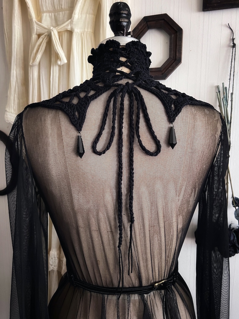 Nyx Black Beaded Crochet Collar - Gothic Victorian Mourning Choker ...