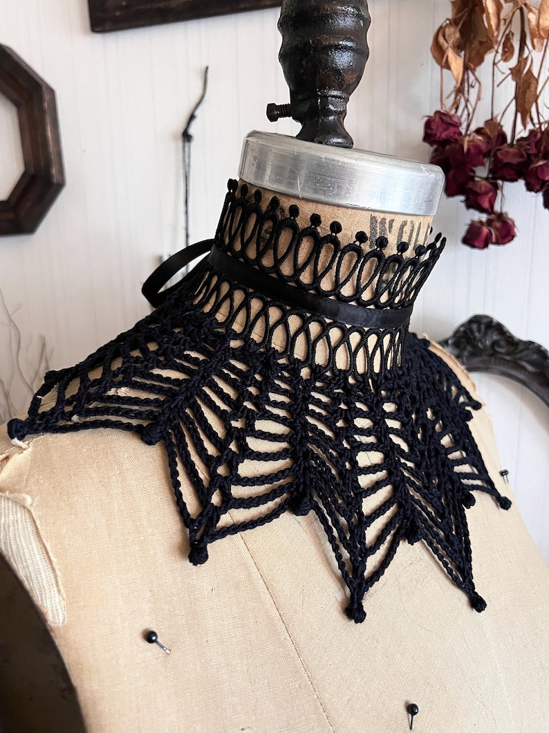 Nephila Spiderweb Lace Crochet Collar - Wide Black Gothic Victorian ...