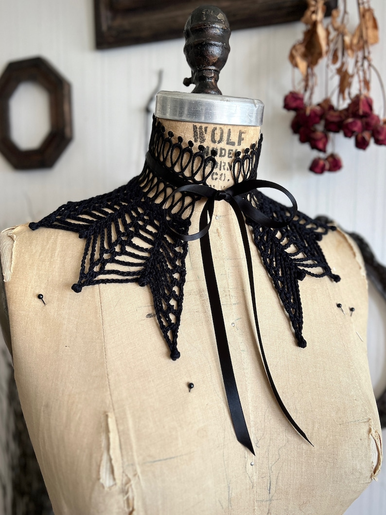 Nephila Spiderweb Lace Crochet Collar - Wide Black Gothic Victorian ...