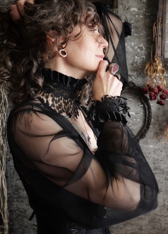 Black Gothic Choker Necklace Set Lot Goth Fashion
