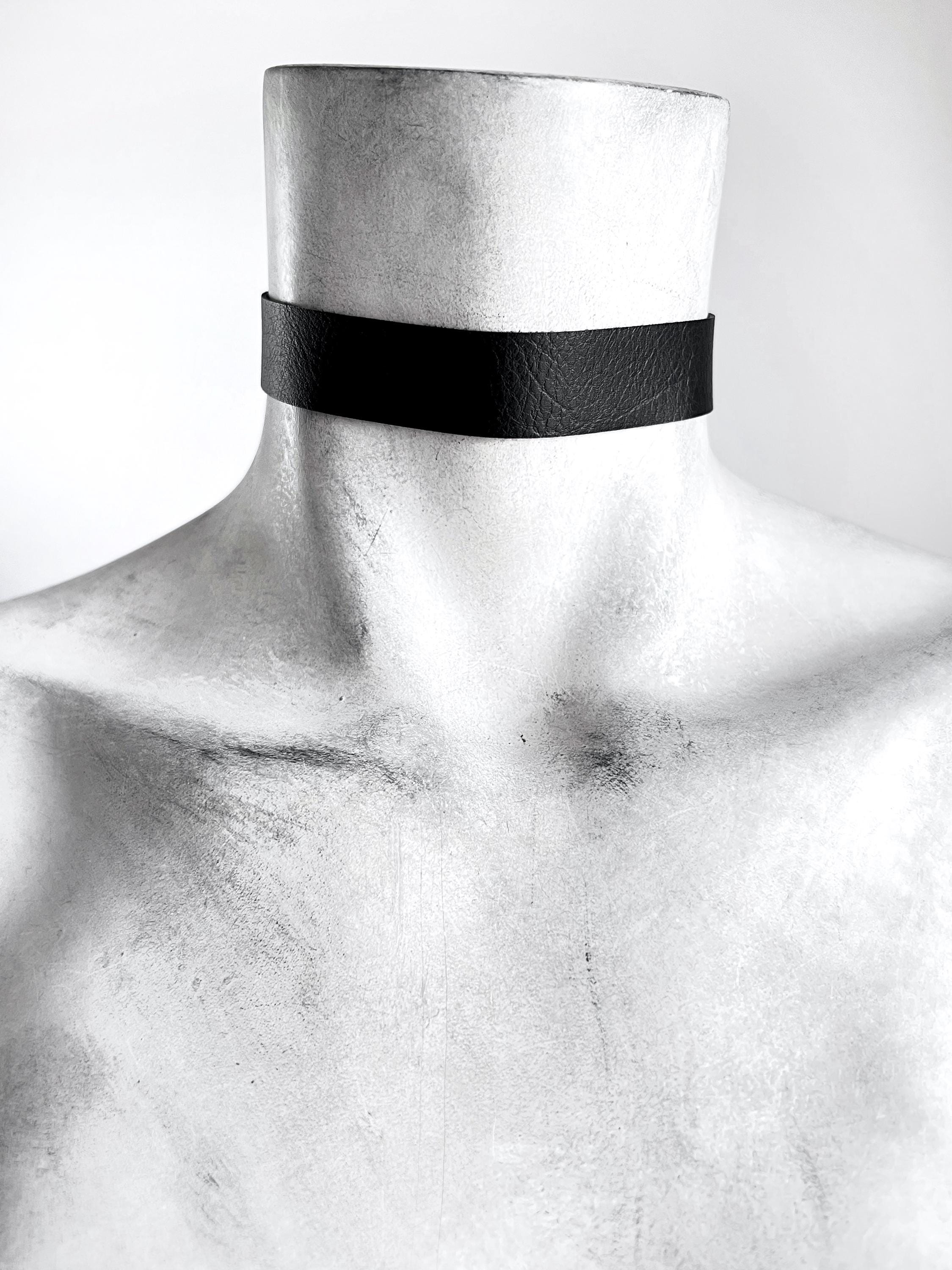 3/4" Wide Black Choker Necklace - Vegan Leather Minimalist Collar ...