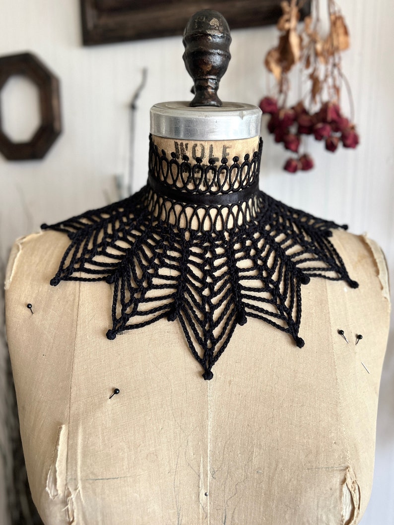 Nephila Spiderweb Lace Crochet Collar - Wide Black Gothic Victorian ...