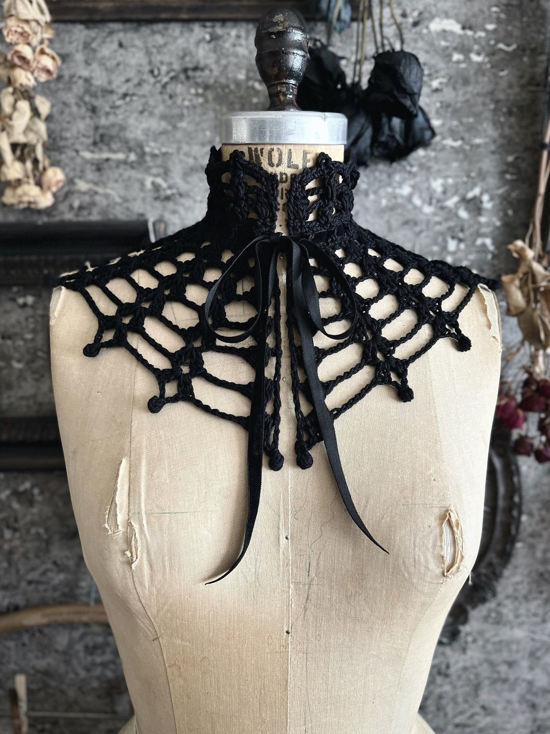 Requiem Crochet Collar - Black Spiderweb Lace Gothic Victorian Mourning ...