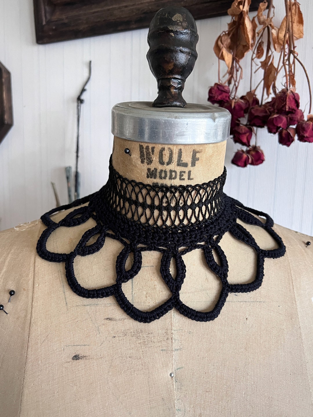 Arabesque Lace Crochet Collar Black Gothic Victorian Mourning