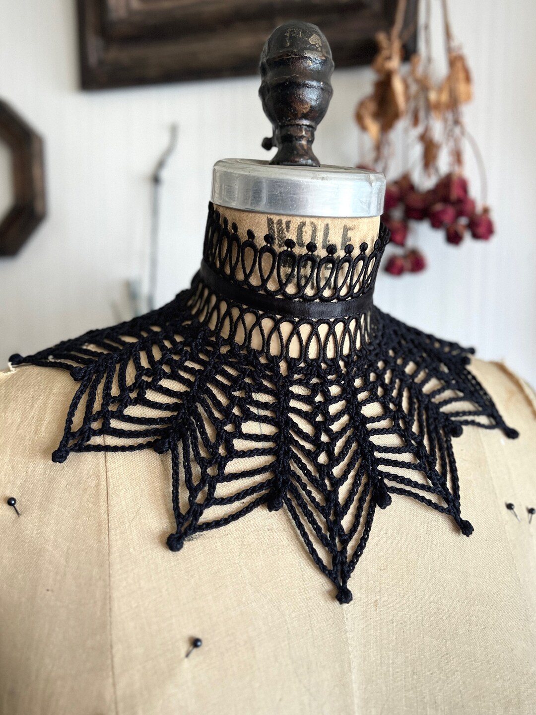 Nephila Spiderweb Lace Crochet Collar - Wide Black Gothic Victorian ...