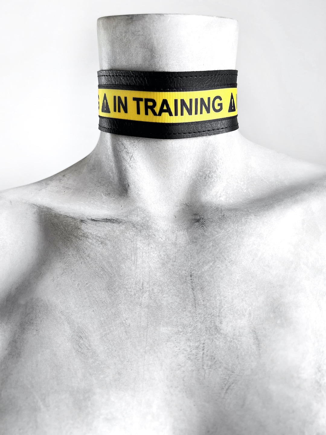 IN TRAINING Extra Wide Caution Yellow Human Dog Collar