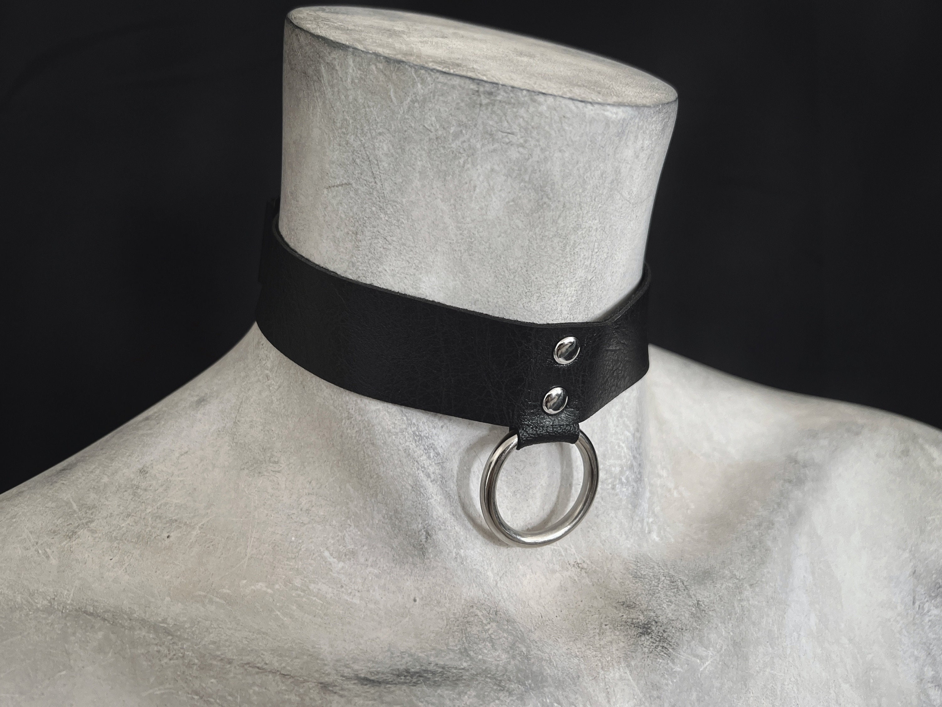 1" Wide Black Choker With Silver O-ring - Vegan Leather Collar Necklace ...