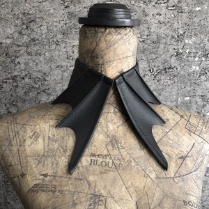 Nightfall Bat Collar Necklace - Black Detached Faux Vegan Leather Gothic Vampire Collar - Unisex Bat Wing Choker Necklace - Goth Accessories