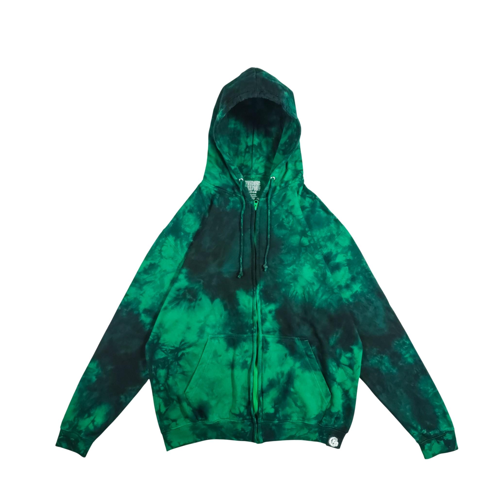 Kelly Green Tie Dye Zip up Hoodie: 90s + Y2K Inspired Alt