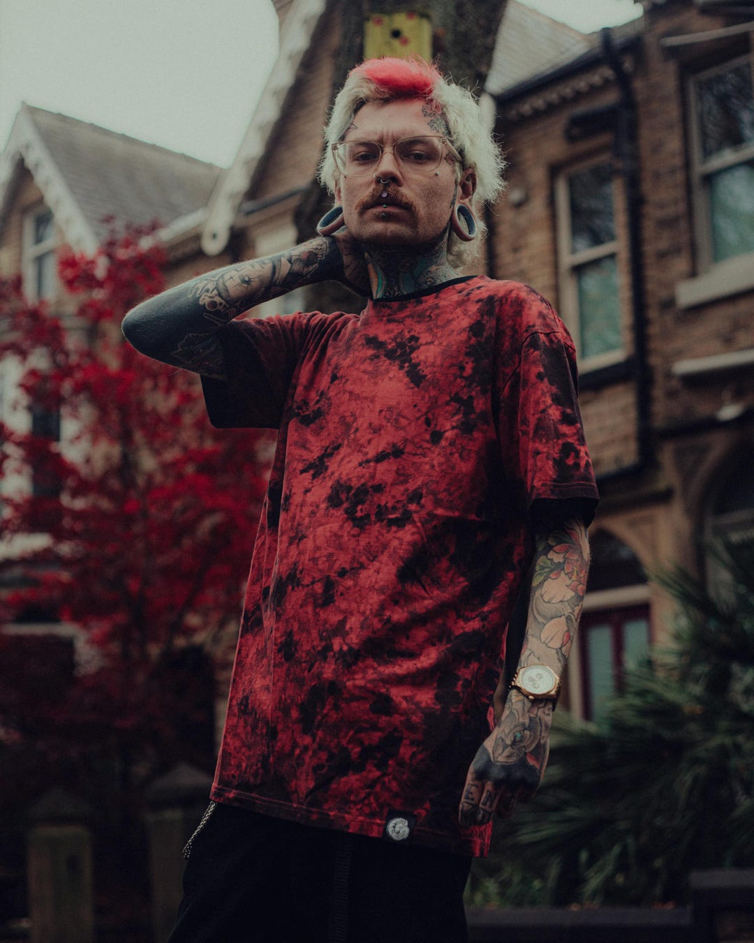Deep Red Camo Tie Dye T-shirt: Handmade Graphic Tee