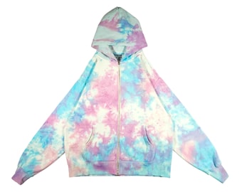 Bubblegum Tie Dye Zip-Up Hoodie: Handmade Heavyweight Hooded Sweatshirt