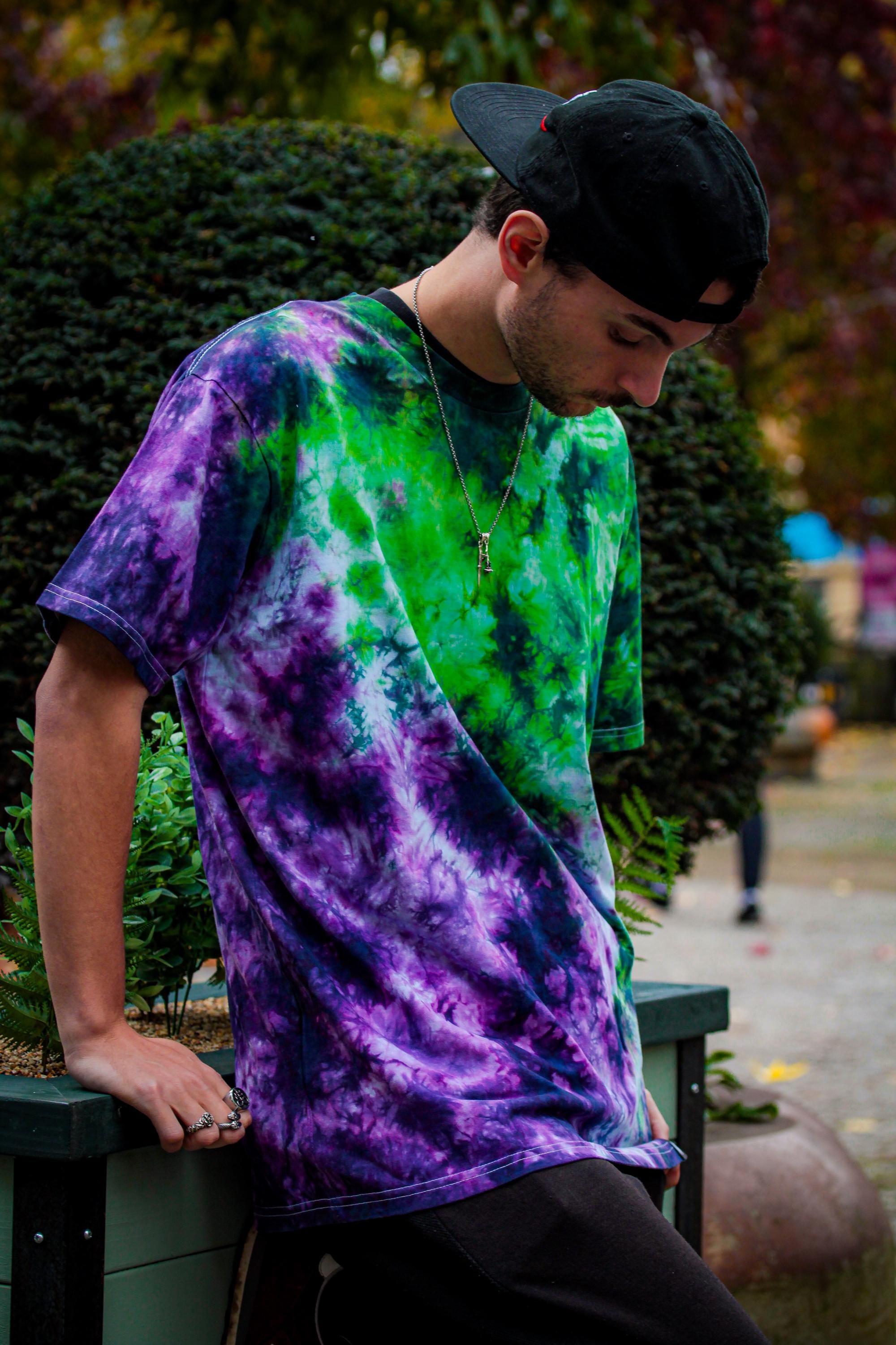 【関税・送料込】Tie-dye grunge marbling t-shirts - 1167 Cloud Underground embroidered logo oversized tie-dye adult