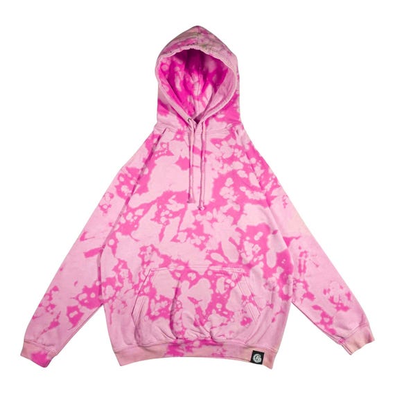 Charity Pink Tie Dye Hoodie: Unisex Acid Wash Bleach Dyed Alternative Hoodie