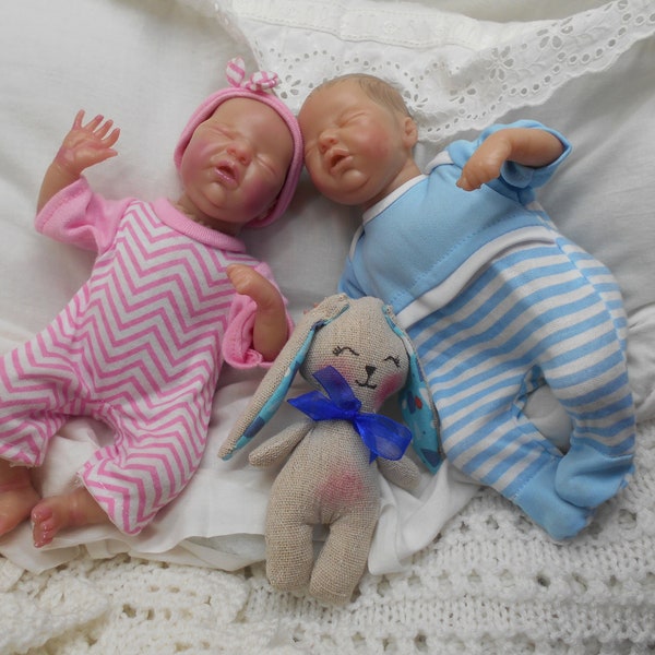 Schattige baby Reborn tweeling, mini Reborn, maat 22 cm, handgemaakt, Reborn baby's, Tweeling, realistische poppen, zwaar, gewogen