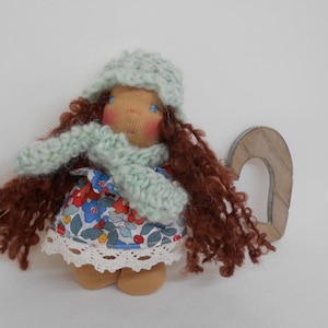 Waldorf doll, pocket doll 13 cm, ecological, fabric, Liberty, to adopt, Steiner, organic, carded wool, natural fibers