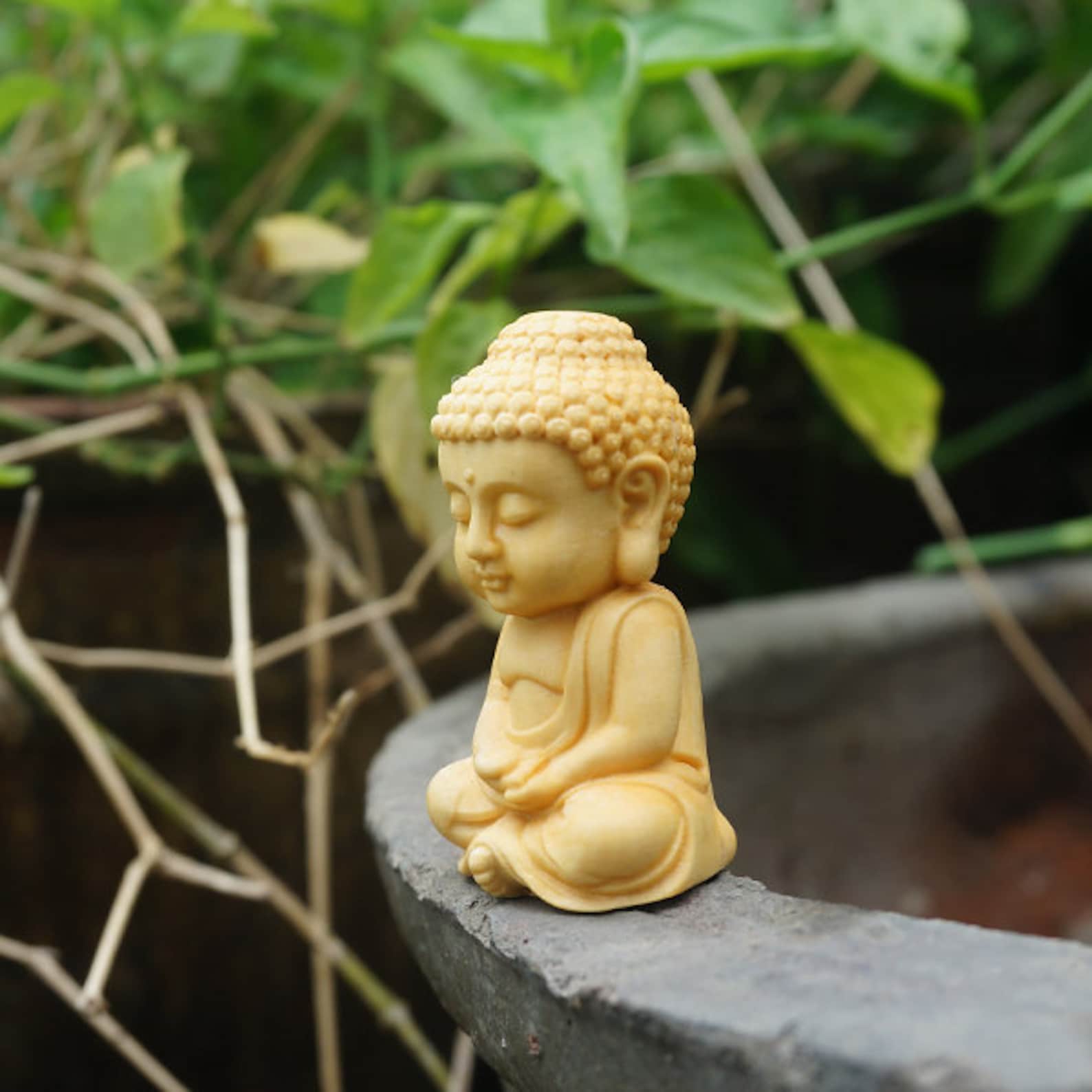 Miniature Buddha Figure Wood Buddha Small Monk Figurines Etsy