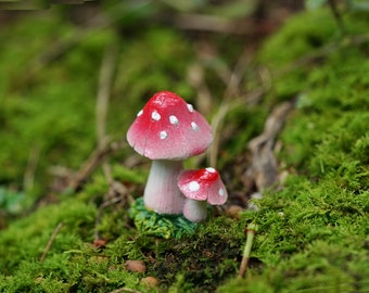 Fairy Miniature Small Mushroom , Red Top -- ,  Fairy Garden Supplies Terrarium Accessories