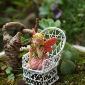 Miniature Fairy Girl Sit in Side Chair , Terrarium Figurines Fairy Garden Supplies Terrarium Accessories DIY Miniature Garden