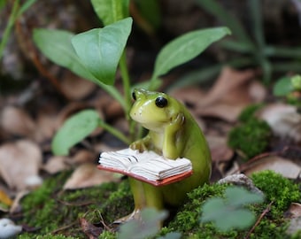 Miniatur-kleiner Frosch-Lesebuch, Tierfigurines-Fee-Garten-Versorgungsmaterial-Terrariumzusätze DIY-Miniaturgarten