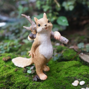 Fairy Miniature Squirrel Carrying Branches with Nuts on Shoulders , Miniature Fairy Garden Supplies Terrarium Accessories Animal Figurine