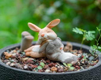 Miniature Small Love Rabbits Sleeping ,  Fairy Garden Supplies Terrarium Accessories