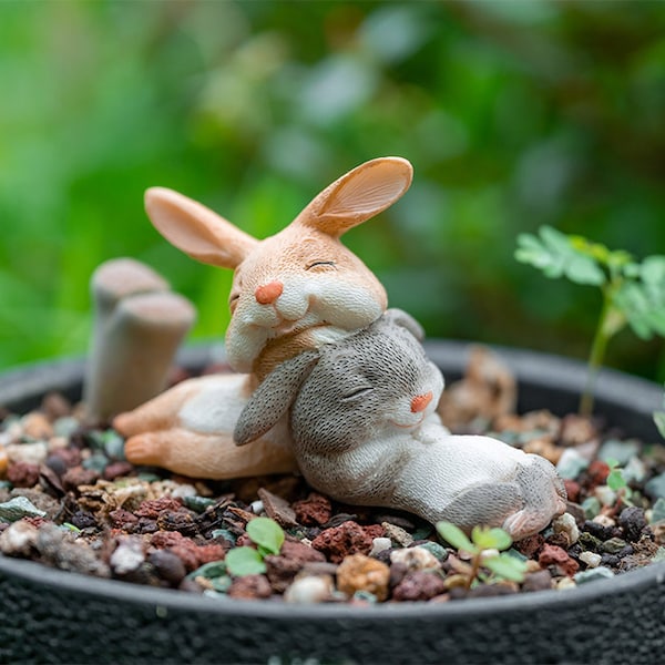 Miniature Small Love Rabbits Sleeping ,  Fairy Garden Supplies Terrarium Accessories