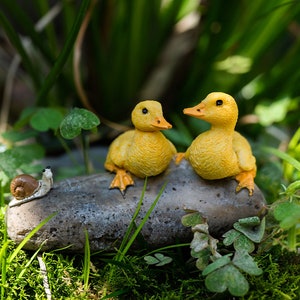Miniature Small Two Ducks  Sit on Stone Animal Figurines Fairy Garden Supplies Terrarium Accessories DIY Miniature Garden
