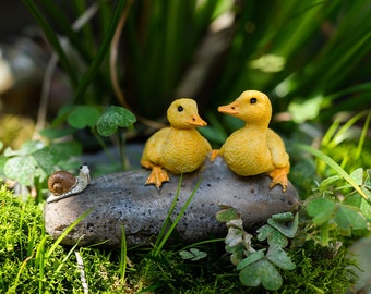 Miniature Small Two Ducks  Sit on Stone Animal Figurines Fairy Garden Supplies Terrarium Accessories DIY Miniature Garden