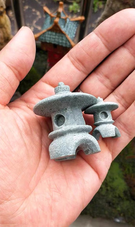 Miniature Small Zen Style Stone Lamp With Three Holes Figure