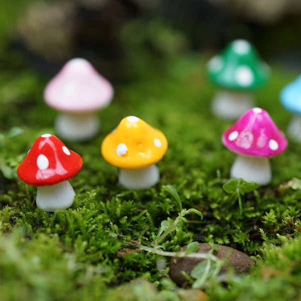 10pcs Miniature Tiny Mixed Colors Mushroom Fairy Garden Supplies Terrarium Accessories