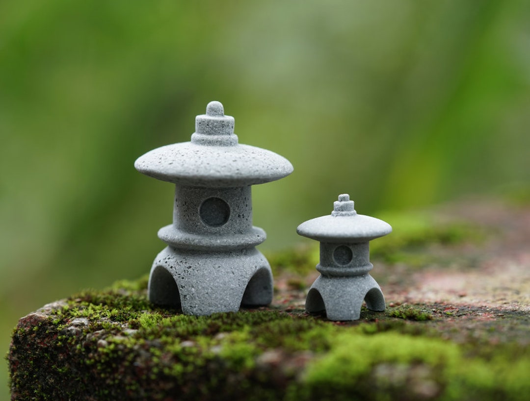 Miniature Small Zen Style Stone Lamp With Three Holes Figure