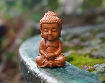 Miniature Buddha Figure , Peach Wood Buddha , Small Monk Figurines Yoga Fairy Garden Supplies Terrarium Accessories