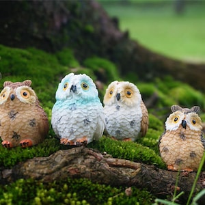 Set of 4 Miniature Tiny Mixed Color Owl Fairy Garden Supplies Terrarium Accessories DIY Miniature Garden 4pcs