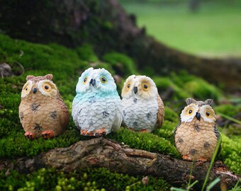 Set of 4 Miniature Tiny Mixed Color Owl Fairy Garden Supplies Terrarium Accessories DIY Miniature Garden 4pcs