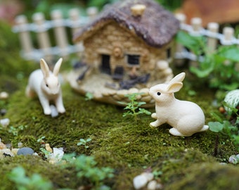 Miniature Tiny House Fence and Rabbits Figure Fairy Garden Supplies Terrarium Accessories