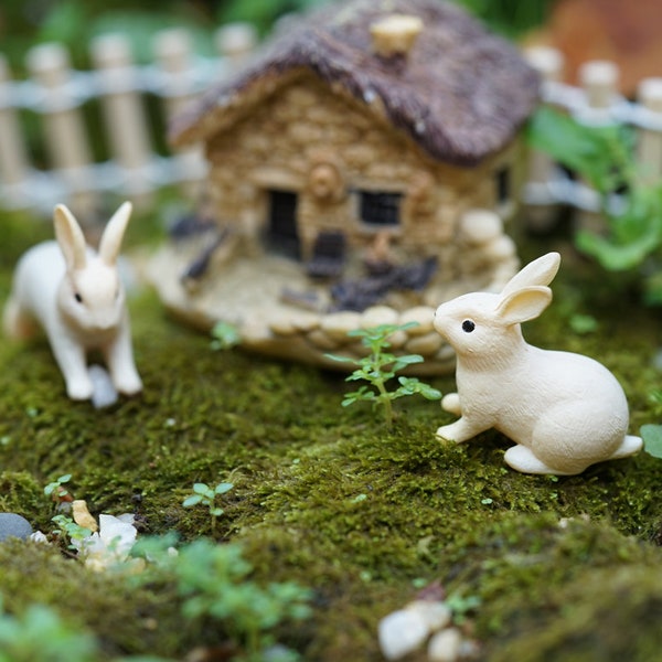 Miniature Tiny House Fence and Rabbits Figure Fairy Garden Supplies Terrarium Accessories