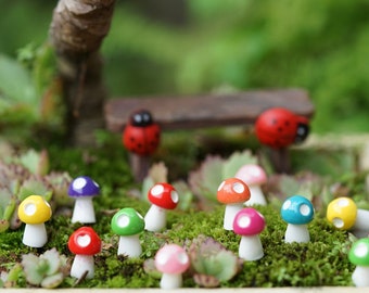 10pcs Miniature Tiny Mushroom, Mixed Colorful Mushroom,  Fairy Garden Supplies Terrarium Accessories 8 colors