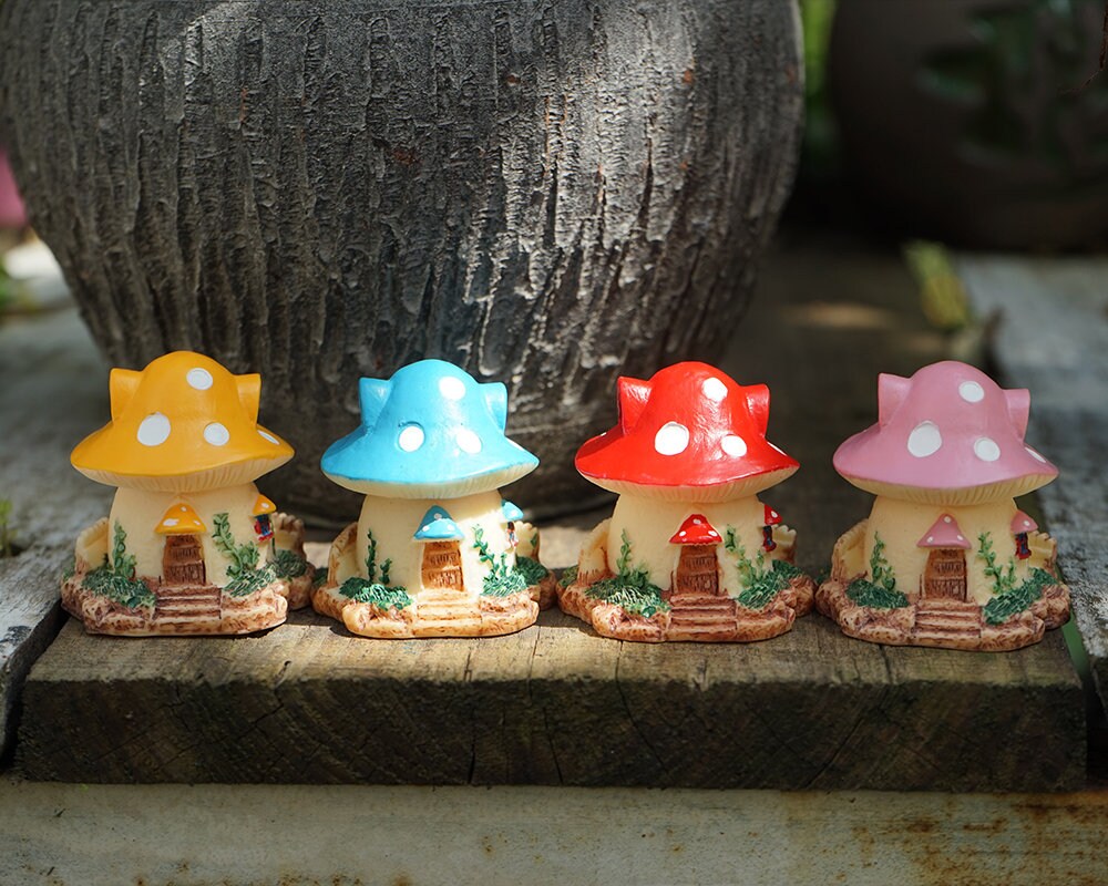 MM Mini Fairy Garden House Set Of 4 - Mushroom Cottage, Resin, Multicolour