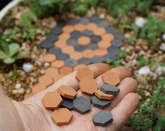 20pcs Fairy Garden Supplies Miniature Tiny Hexagon Red and Grey Brick Succulent Miniature Terrarium Accessories