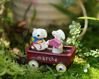 4.3CM Fairy Garden Miniature Tinny Two Dogs in Barrow Garden Supplies DIY Terrarium Accessories Animal Figurine