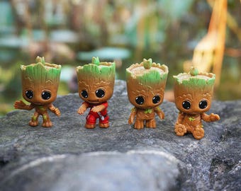 4pcs Miniature Small Set of 4 Fairy Trees Guardians of the Galaxy Figurine Strong Groot ,Fairy Garden Supplies Terrarium Accessories