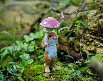 Fairy Miniature Funny Small Rabbit Holding Mushroom Mini Garden Accessories Plant / Dollhouse /Garden Decor DIY Terrarium Accessories