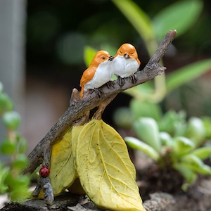 Miniature Small Two Birds Sit Branch , Figurines Fairy Garden Supplies Terrarium Accessories DIY Miniature Garden